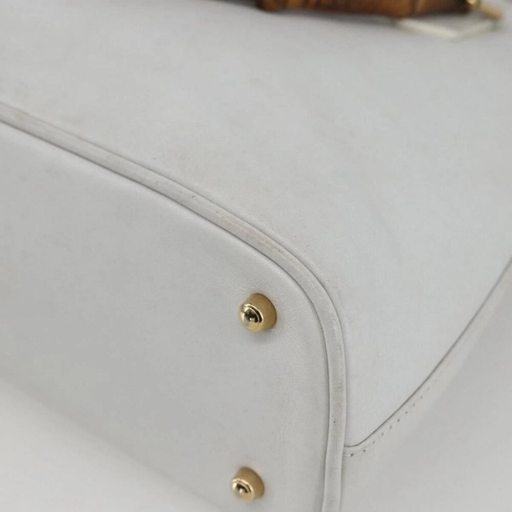 GUCCI Bamboo Hand Bag Leather White Gold Auth ki6188 - Picture 12 of 16